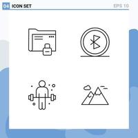 Set of 4 Modern UI Icons Symbols Signs for data wireless protection communication exercise Editable Vector Design Elements