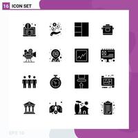 Editable Vector Line Pack of 16 Simple Solid Glyphs of location video cooker projector camera Editable Vector Design Elements