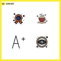 Pictogram Set of 4 Simple Filledline Flat Colors of achievement increase education tea eye Editable Vector Design Elements