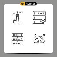 Mobile Interface Line Set of 4 Pictograms of architecture and city data tower options network Editable Vector Design Elements