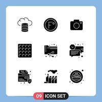 Modern Set of 9 Solid Glyphs and symbols such as documents share twitter waffle cookie Editable Vector Design Elements