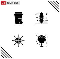 4 User Interface Solid Glyph Pack of modern Signs and Symbols of glass globe brush development earth Editable Vector Design Elements