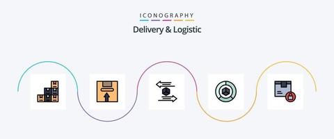 Delivery And Logistic Line Filled Flat 5 Icon Pack Including logistic. delivery. package. analysis. return vector
