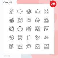 Line Pack of 25 Universal Symbols of file alert day open mail Editable Vector Design Elements