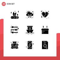 Group of 9 Modern Solid Glyphs Set for beach user interface cloud adjust heart Editable Vector Design Elements