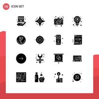 Group of 16 Modern Solid Glyphs Set for business money camera idea image Editable Vector Design Elements