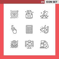 Mobile Interface Outline Set of 9 Pictograms of up gestures resume finger loving Editable Vector Design Elements