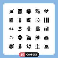 Set of 25 Modern UI Icons Symbols Signs for heart rate box percent interest Editable Vector Design Elements