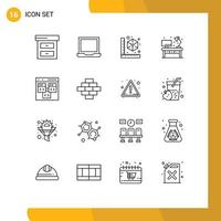 Group of 16 Outlines Signs and Symbols for develop browser model app office Editable Vector Design Elements