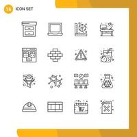 Group of 16 Outlines Signs and Symbols for develop browser model app office Editable Vector Design Elements