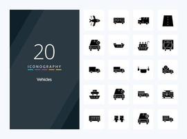20 vehículos icono de glifo sólido para presentación vector