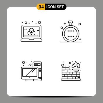 línea paquete de 4 4 universal símbolos de color computadora pantalla fiesta hardware editable vector diseño elementos