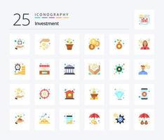 Investment 25 Flat Color icon pack including debt. money. growth. hand. investment vector