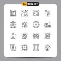 Pictogram Set of 16 Simple Outlines of line drink medical party cd Editable Vector Design Elements