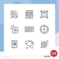 Modern Set of 9 Outlines and symbols such as contact solution map science jigsaw Editable Vector Design Elements