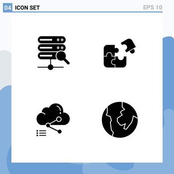 móvil interfaz sólido glifo conjunto de 4 4 pictogramas de web compartir rompecabezas partido datos editable vector diseño elementos