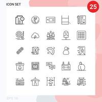 Mobile Interface Line Set of 25 Pictograms of play technology inr products electronics Editable Vector Design Elements