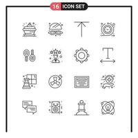 Modern Set of 16 Outlines and symbols such as computing search home research routine Editable Vector Design Elements