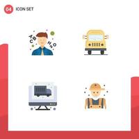 Group of 4 Modern Flat Icons Set for learn economy truck education mechanic Editable Vector Design Elements