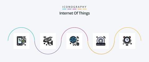 Internet de cosas línea lleno plano 5 5 icono paquete incluso Internet. DVD. seguridad. cd. Wifi vector