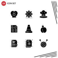 User Interface Pack of 9 Basic Solid Glyphs of cone plus cafe music restaurant Editable Vector Design Elements