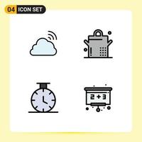 Group of 4 Filledline Flat Colors Signs and Symbols for cloud back to school spring saucepan board Editable Vector Design Elements