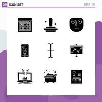 Group of 9 Modern Solid Glyphs Set for presentation input face cursor pointer Editable Vector Design Elements