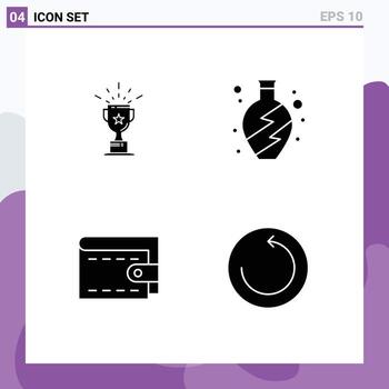 Set of 4 Modern UI Icons Symbols Signs for cup wallet trophy vase restore Editable Vector Design Elements