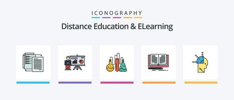 Distance Education And Elearning Line Filled 5 Icon Pack Including global. user. reading. connections. book. Creative Icons Design vector