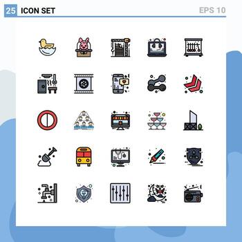 Pack of 25 Modern Filled line Flat Colors Signs and Symbols for Web Print Media such as pendulum support crane seo consulting Editable Vector Design Elements