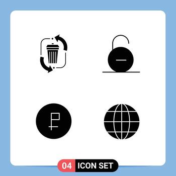Modern Set of 4 Solid Glyphs and symbols such as waste security management padlock coin Editable Vector Design Elements