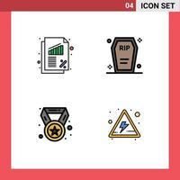 Group of 4 Modern Filledline Flat Colors Set for banking achievement rate death champion Editable Vector Design Elements