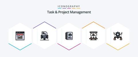 Task And Project Management 25 FilledLine icon pack including management. configuration. contact. projector. office vector