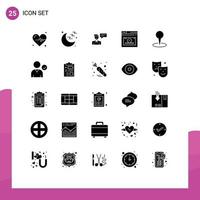 Group of 25 Modern Solid Glyphs Set for marker location popup time page Editable Vector Design Elements
