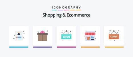 compras y comercio electrónico plano 5 5 icono paquete incluso . tablero. tablero. cerca. compras. creativo íconos diseño vector