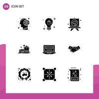 User Interface Pack of 9 Basic Solid Glyphs of villa house solution home stationery Editable Vector Design Elements
