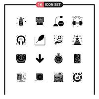 Modern Set of 16 Solid Glyphs Pictograph of song service computers headphone microphone Editable Vector Design Elements