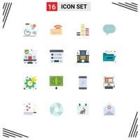 Group of 16 Modern Flat Colors Set for security computer music bubble comment Editable Pack of Creative Vector Design Elements