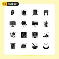 Modern Set of 16 Solid Glyphs and symbols such as indian hinduism lantern global learning Editable Vector Design Elements