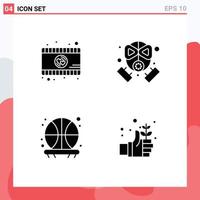 User Interface Pack of 4 Basic Solid Glyphs of romantic movie shot fire protection day Editable Vector Design Elements