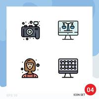 Pack of 4 creative Filledline Flat Colors of camera director digital law online screen manager Editable Vector Design Elements