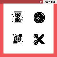 Set of 4 Vector Solid Glyphs on Grid for charity computer hourglass petri streamline Editable Vector Design Elements