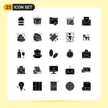 User Interface Pack of 25 Basic Solid Glyphs of envelope schedule data gear secure Editable Vector Design Elements