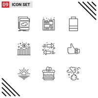 Group of 9 Outlines Signs and Symbols for exchange arrow battery revenue increase Editable Vector Design Elements