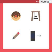 Group of 4 Flat Icons Signs and Symbols for dessert study food park write Editable Vector Design Elements