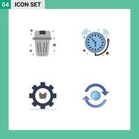 Mobile Interface Flat Icon Set of 4 Pictograms of basket watch garbage bell configuration Editable Vector Design Elements