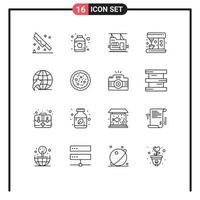 Modern Set of 16 Outlines and symbols such as italian food globe bullet arrow machine Editable Vector Design Elements