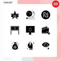 Modern Set of 9 Solid Glyphs Pictograph of lock interior shekel household end Editable Vector Design Elements