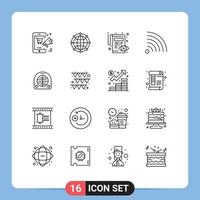 16 Thematic Vector Outlines and Editable Symbols of fan news network feed pencil Editable Vector Design Elements