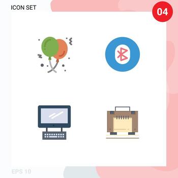 User Interface Pack of 4 Basic Flat Icons of balloons wireless celebration communication monitor Editable Vector Design Elements